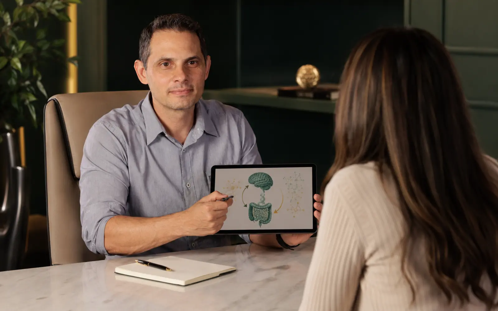 Consulta nutricional sobre sintomas digestivos, microbiota e comunicação entre intestino e cérebro